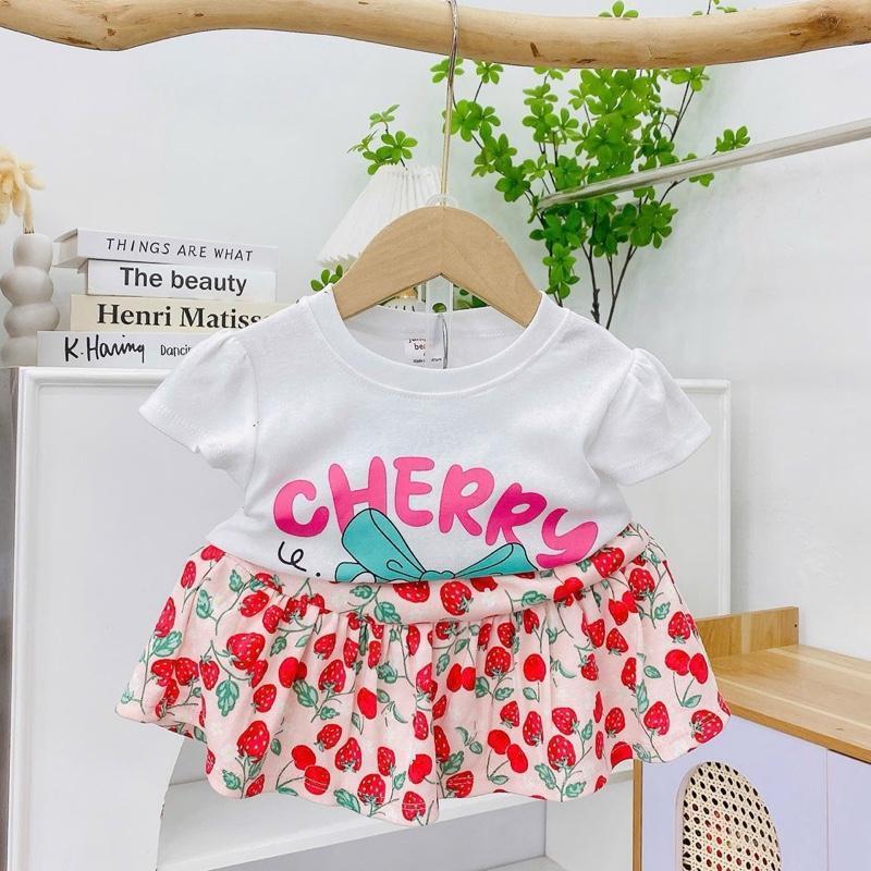 Colored Cotton Top & Skirt Outfit Set for 1-5 years old