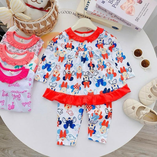 Ruffles Longsleeves Polo and Pajama Cotton sleepwear set for 1-5 years old