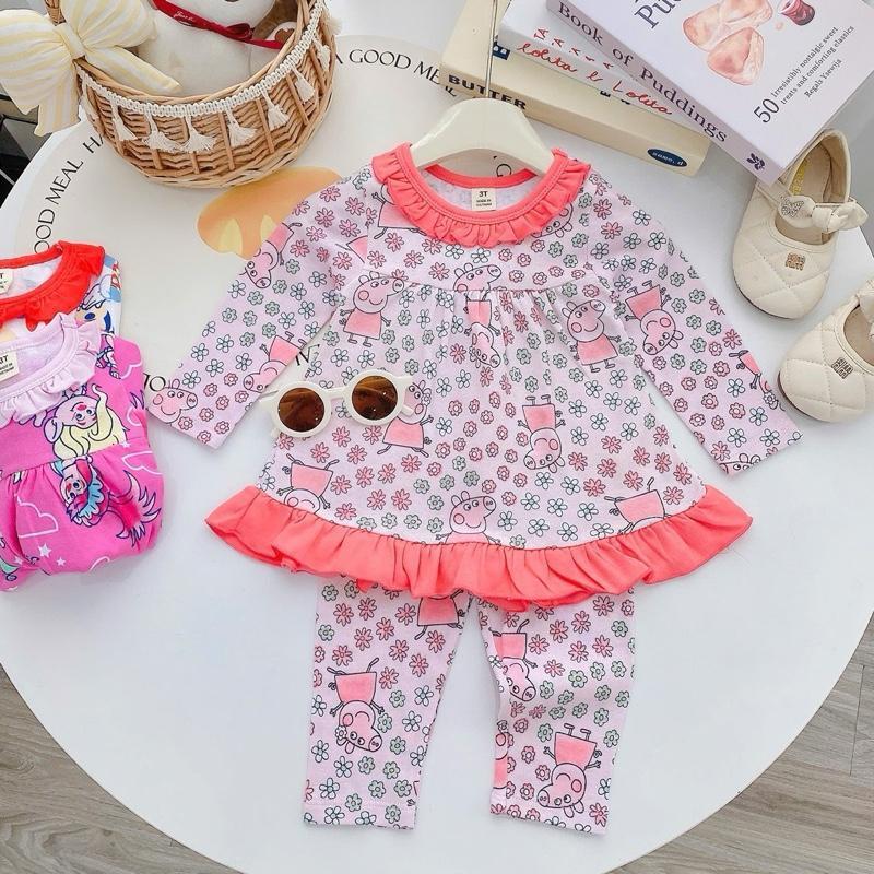 Ruffles Longsleeves Polo and Pajama Cotton sleepwear set for 1-5 years old
