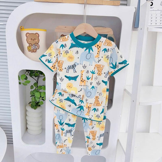 Big size 6-10 years old cotton terno Tshirt ang pajama sleepwear set for kids