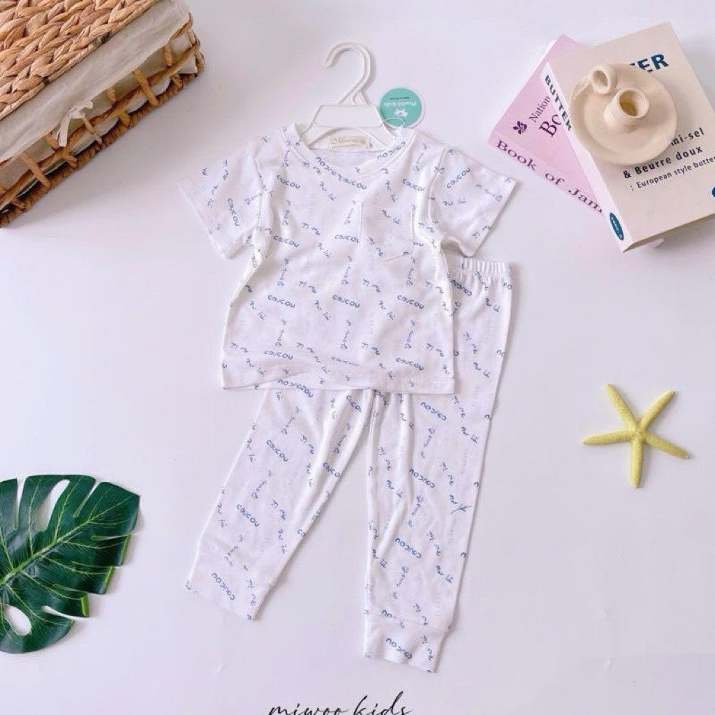 Miwoo Cotton Terno Tshirt with pocket and Pajama sleepwear Set for 1-5 years old