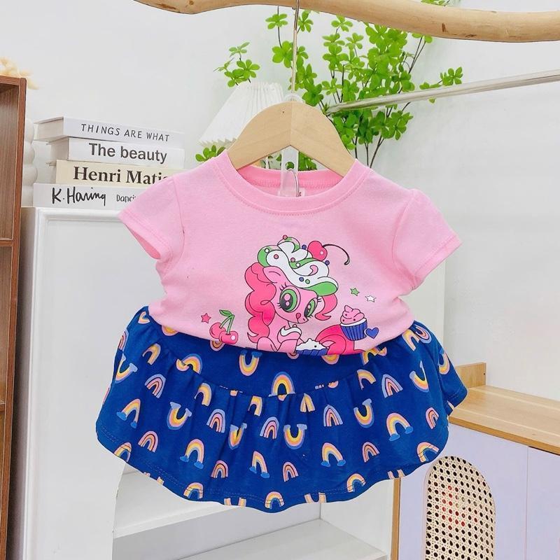 Colored Cotton Top & Skirt Outfit Set for 1-5 years old