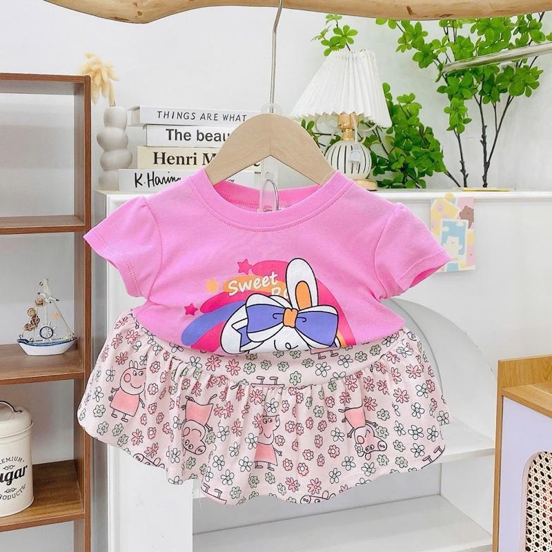 Colored Cotton Top & Skirt Outfit Set for 1-5 years old