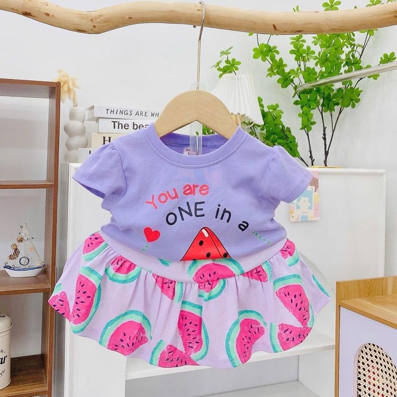 Colored Cotton Top & Skirt Outfit Set for 1-5 years old