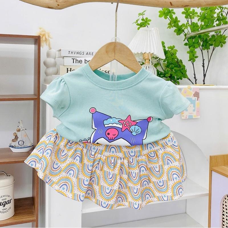 Colored Cotton Top & Skirt Outfit Set for 1-5 years old