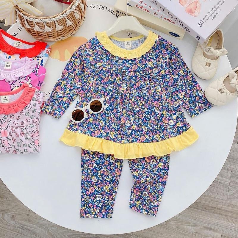 Ruffles Longsleeves Polo and Pajama Cotton sleepwear set for 1-5 years old