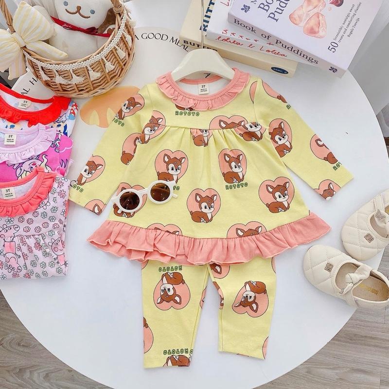 Ruffles Longsleeves Polo and Pajama Cotton sleepwear set for 1-5 years old