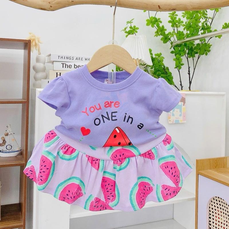Colored Cotton Top & Skirt Outfit Set for 1-5 years old