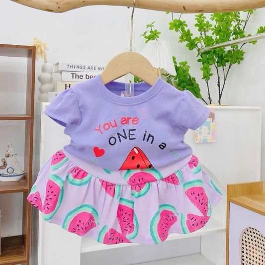 Colored Cotton Top & Skirt Outfit Set for 1-5 years old