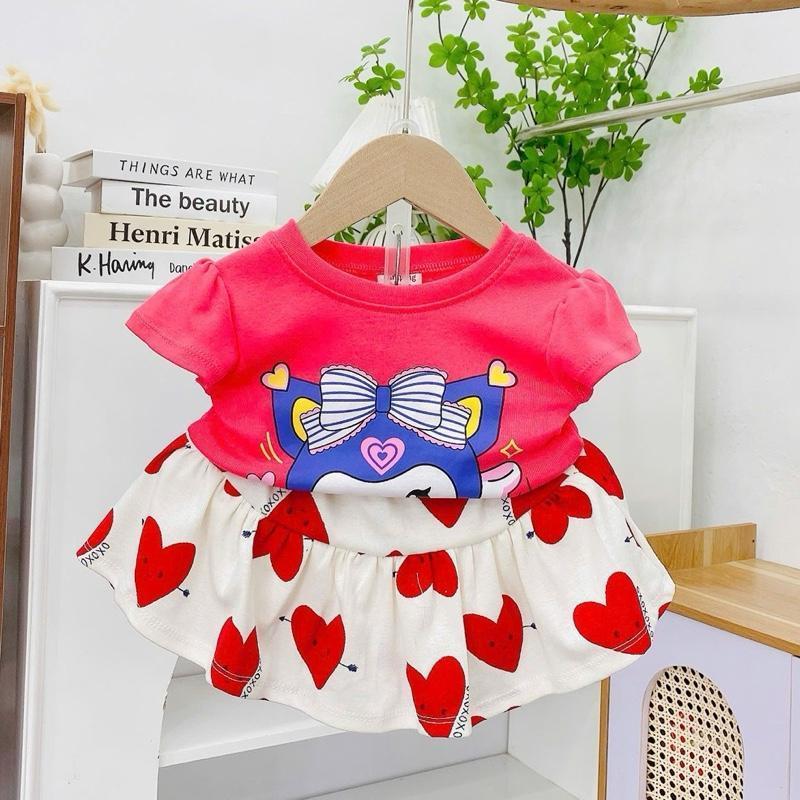 Colored Cotton Top & Skirt Outfit Set for 1-5 years old