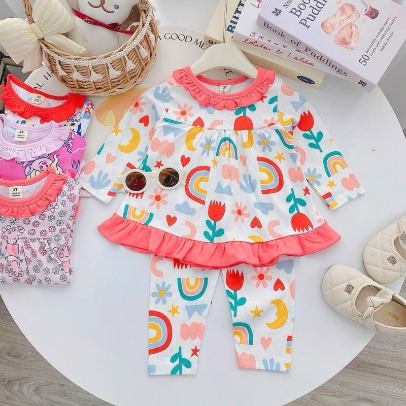 Ruffles Longsleeves Polo and Pajama Cotton sleepwear set for 1-5 years old