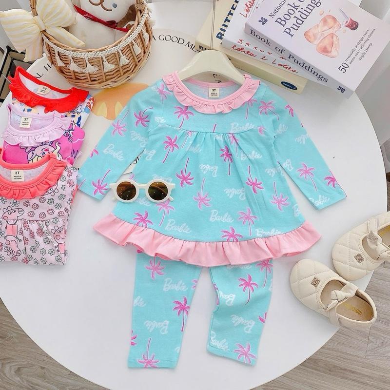 Ruffles Longsleeves Polo and Pajama Cotton sleepwear set for 1-5 years old