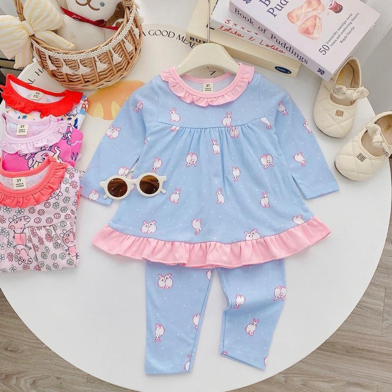 Ruffles Longsleeves Polo and Pajama Cotton sleepwear set for 1-5 years old