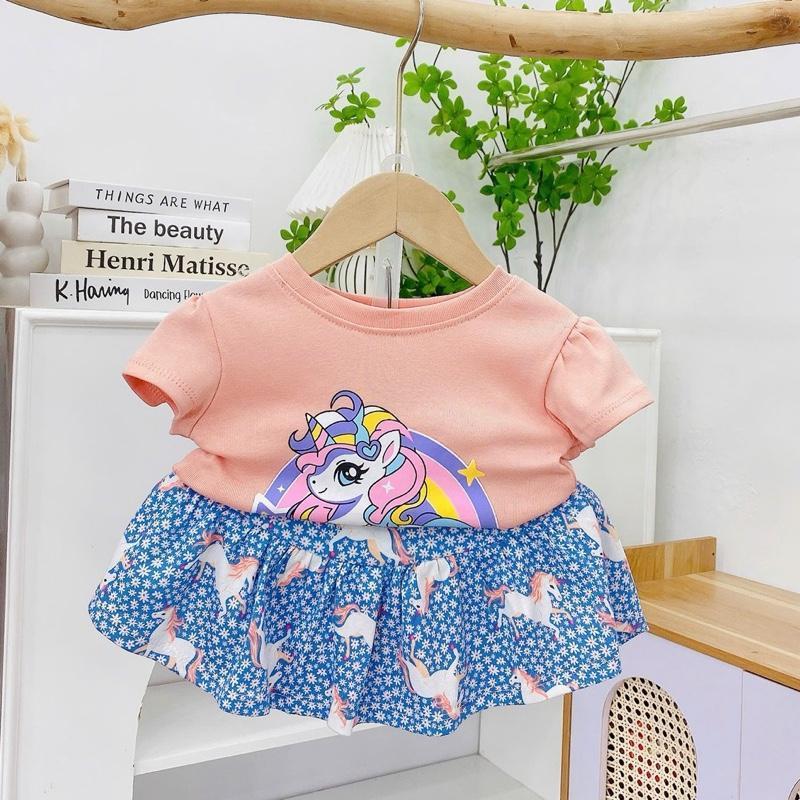 Colored Cotton Top & Skirt Outfit Set for 1-5 years old
