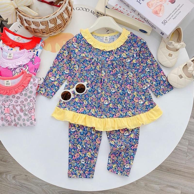 Ruffles Longsleeves Polo and Pajama Cotton sleepwear set for 1-5 years old