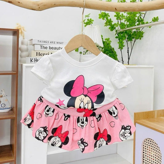 Colored Cotton Top & Skirt Outfit Set for 1-5 years old