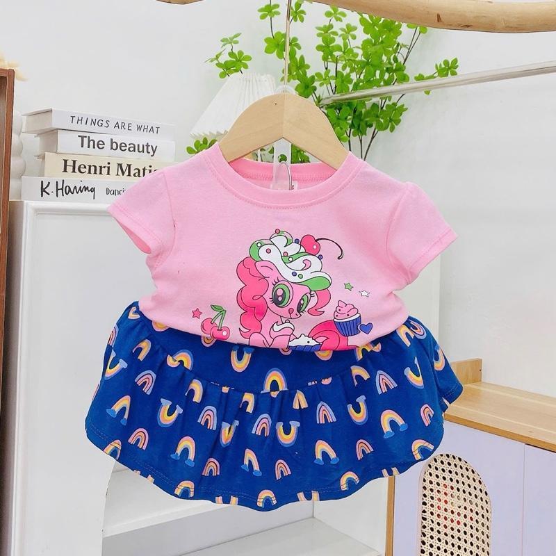 Colored Cotton Top & Skirt Outfit Set for 1-5 years old