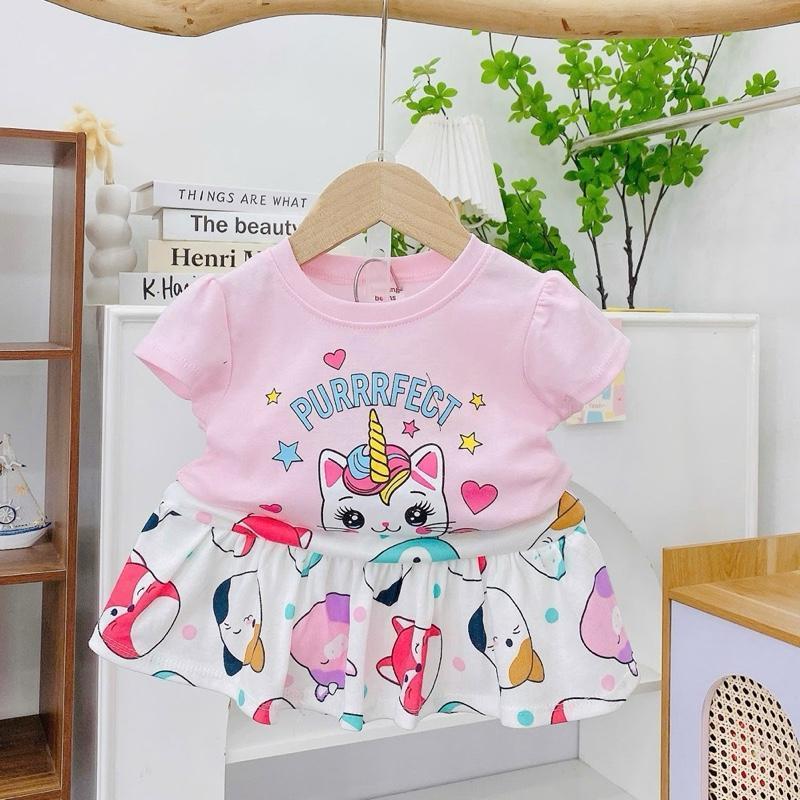Colored Cotton Top & Skirt Outfit Set for 1-5 years old