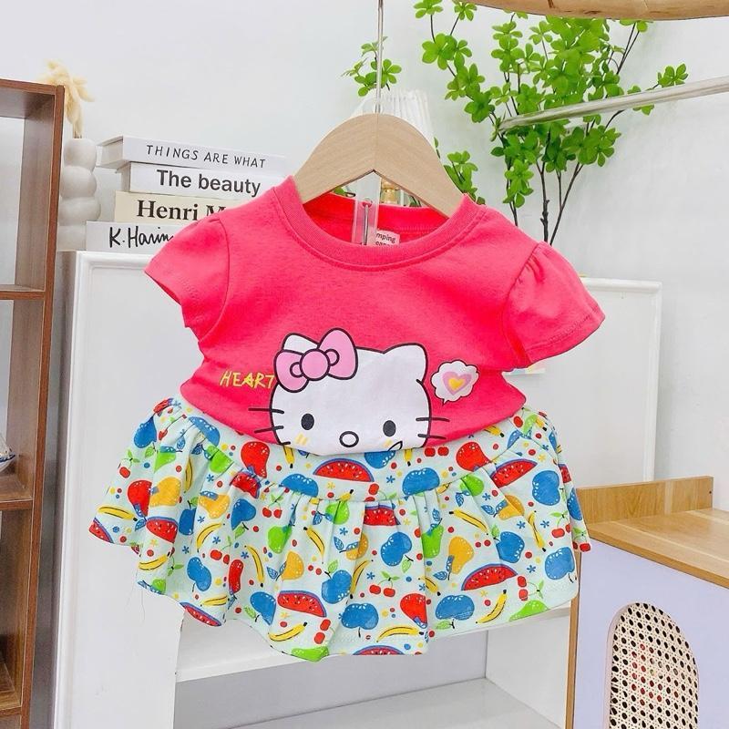 Colored Cotton Top & Skirt Outfit Set for 1-5 years old