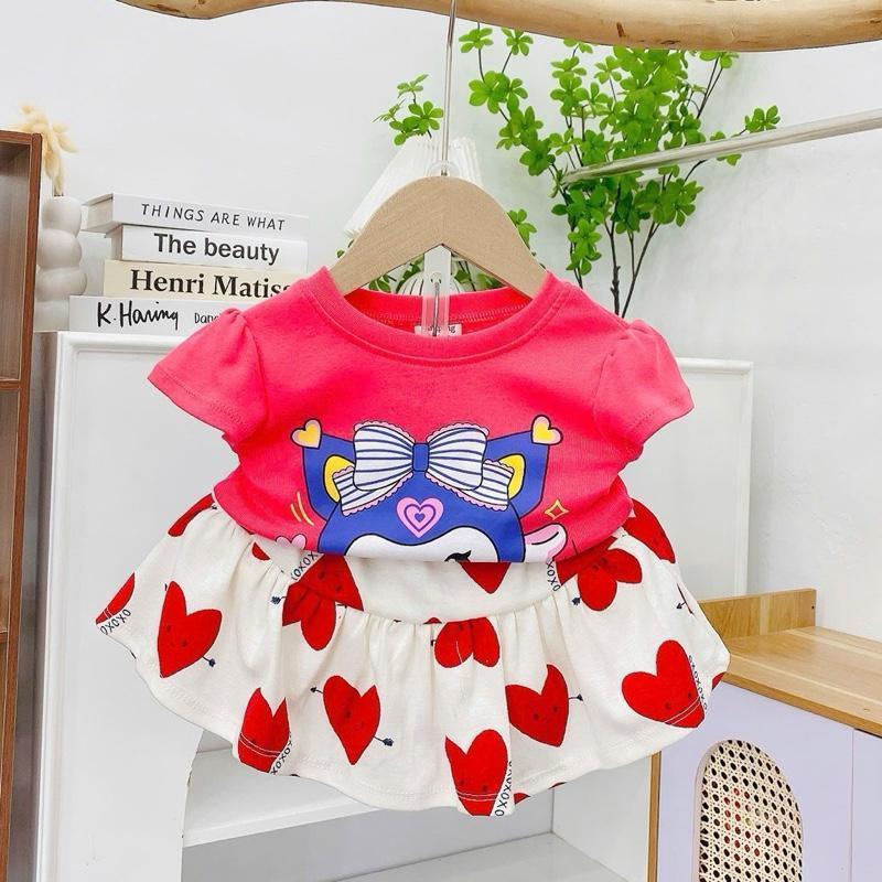 Colored Cotton Top & Skirt Outfit Set for 1-5 years old