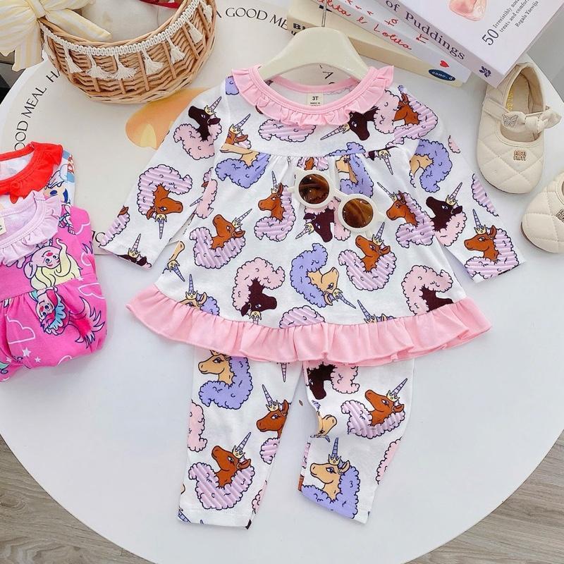 Ruffles Longsleeves Polo and Pajama Cotton sleepwear set for 1-5 years old