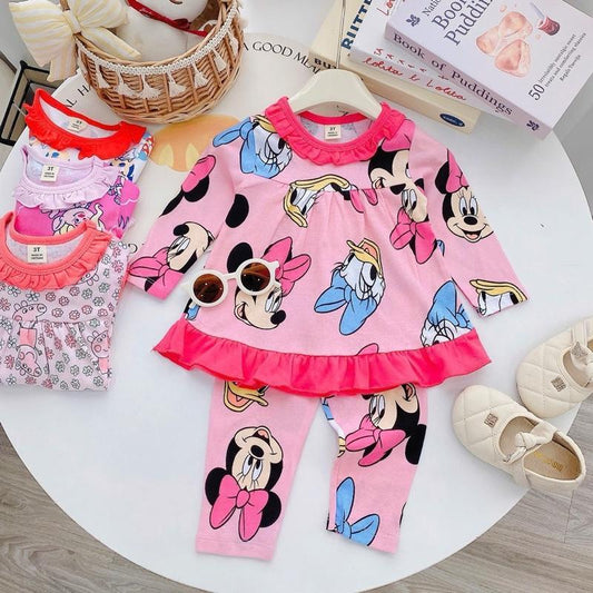 Ruffles Longsleeves Polo and Pajama Cotton sleepwear set for 1-5 years old