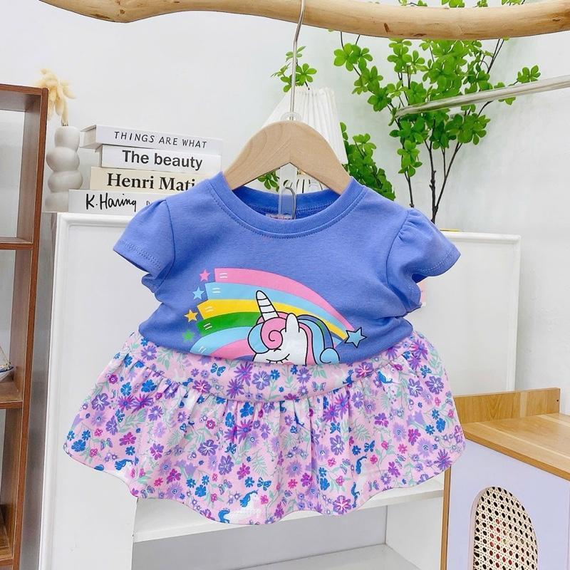Colored Cotton Top & Skirt Outfit Set for 1-5 years old