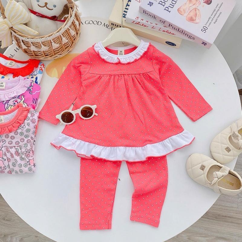 Ruffles Longsleeves Polo and Pajama Cotton sleepwear set for 1-5 years old