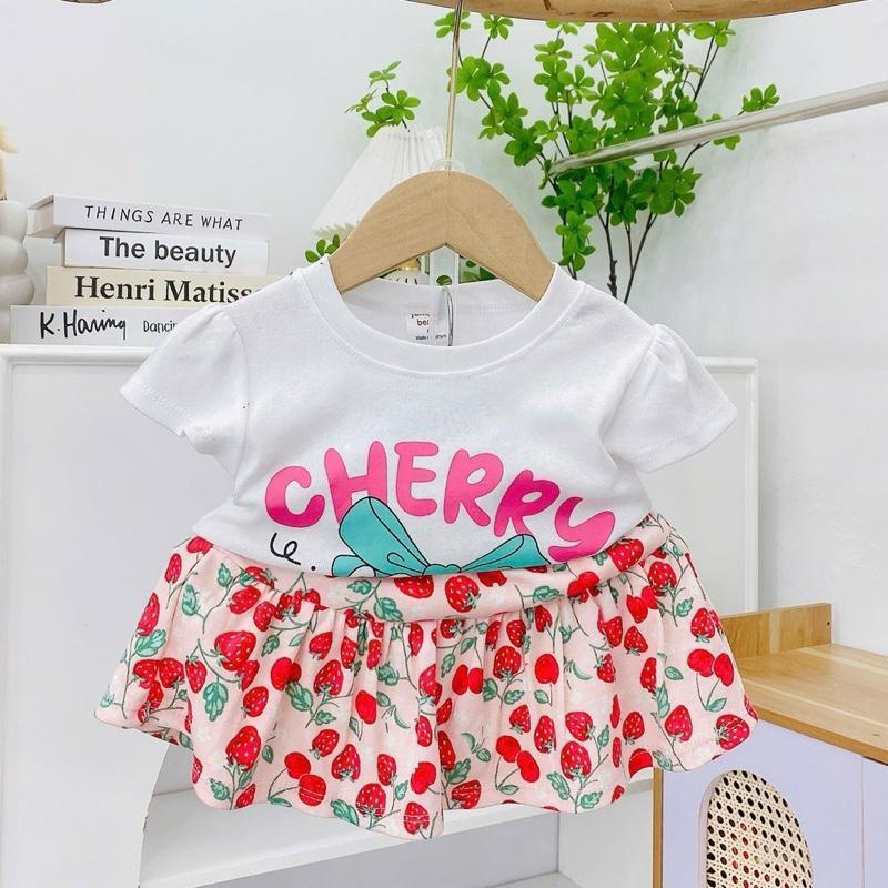Colored Cotton Top & Skirt Outfit Set for 1-5 years old