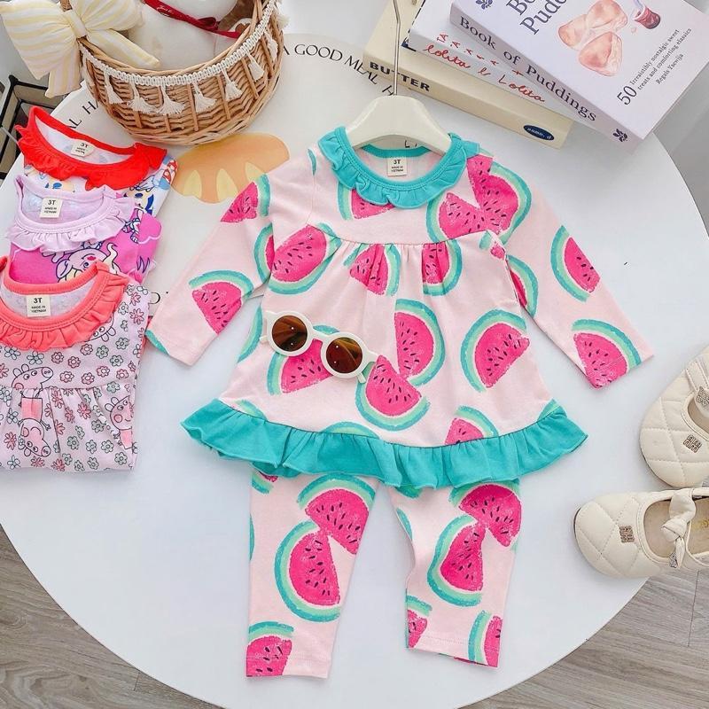 Ruffles Longsleeves Polo and Pajama Cotton sleepwear set for 1-5 years old