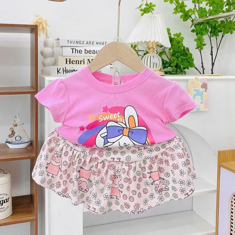 Colored Cotton Top & Skirt Outfit Set for 1-5 years old