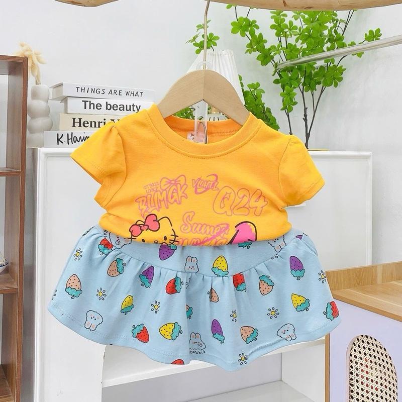 Colored Cotton Top & Skirt Outfit Set for 1-5 years old