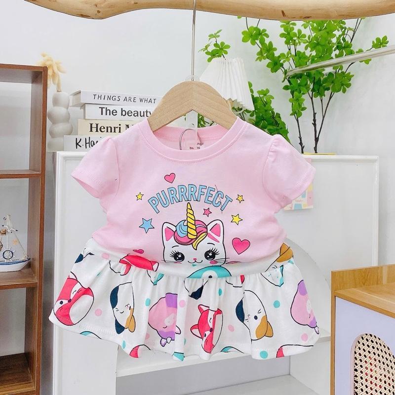 Colored Cotton Top & Skirt Outfit Set for 1-5 years old
