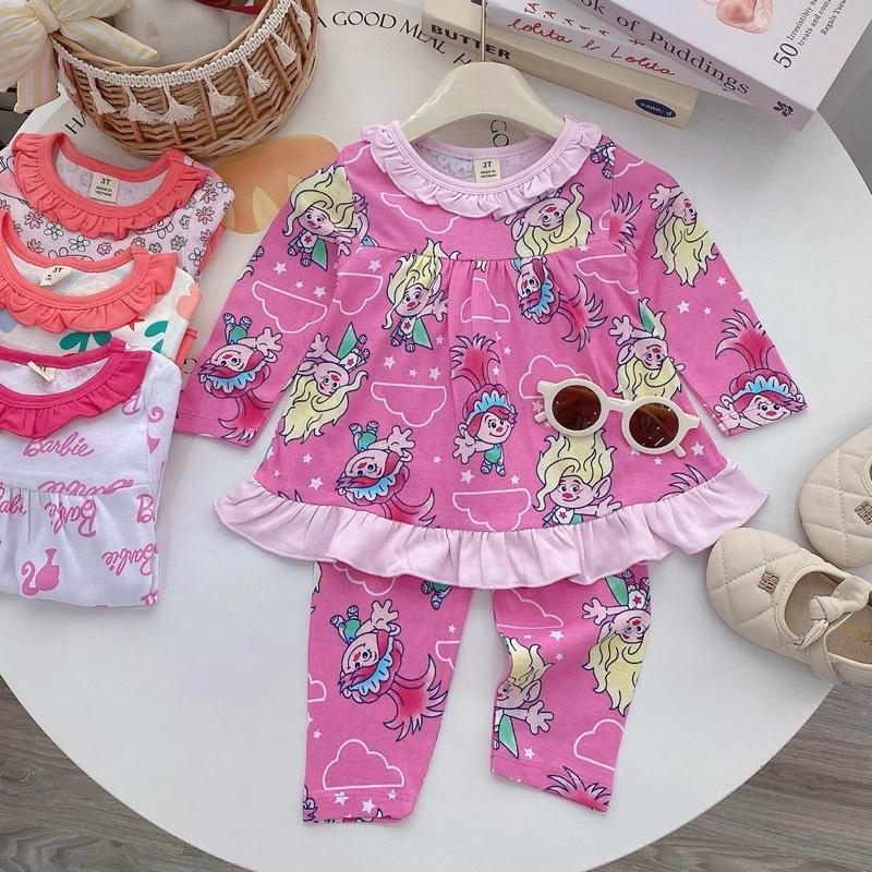 Ruffles Longsleeves Polo and Pajama Cotton sleepwear set for 1-5 years old